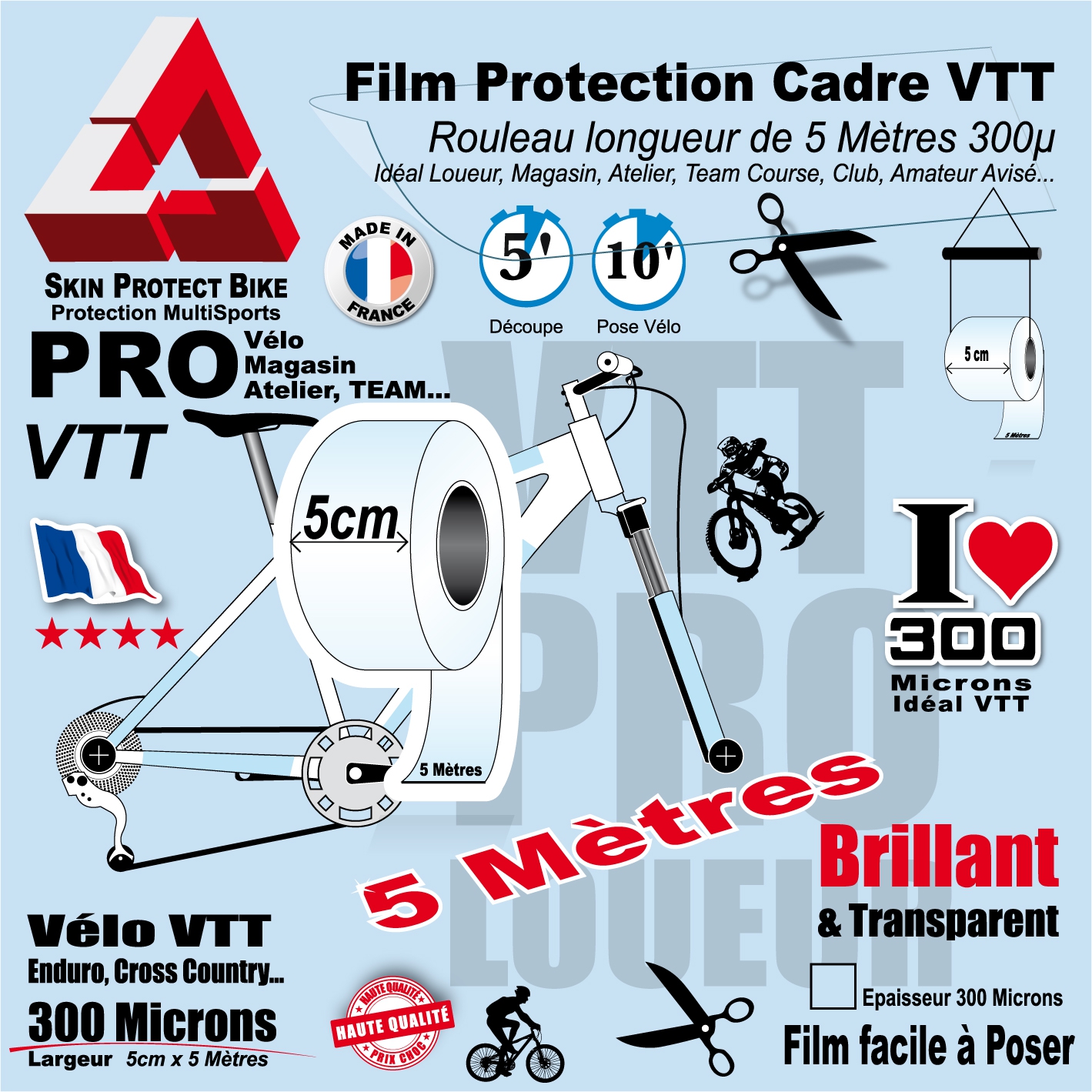 Bande de protection cadre vélo route et VTT Ytwo - 98x500mm